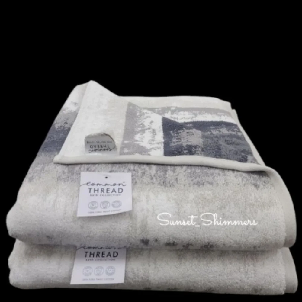 8pc COMMON THREAD 100% Zero Twist Cotton Bath Towel Set Grays / White New